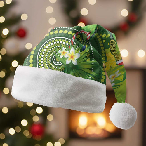 Budgerigar Australia Christmas Santa Hat Budgies Golden Wattle Aboriginal Green - Aussie Hoodie