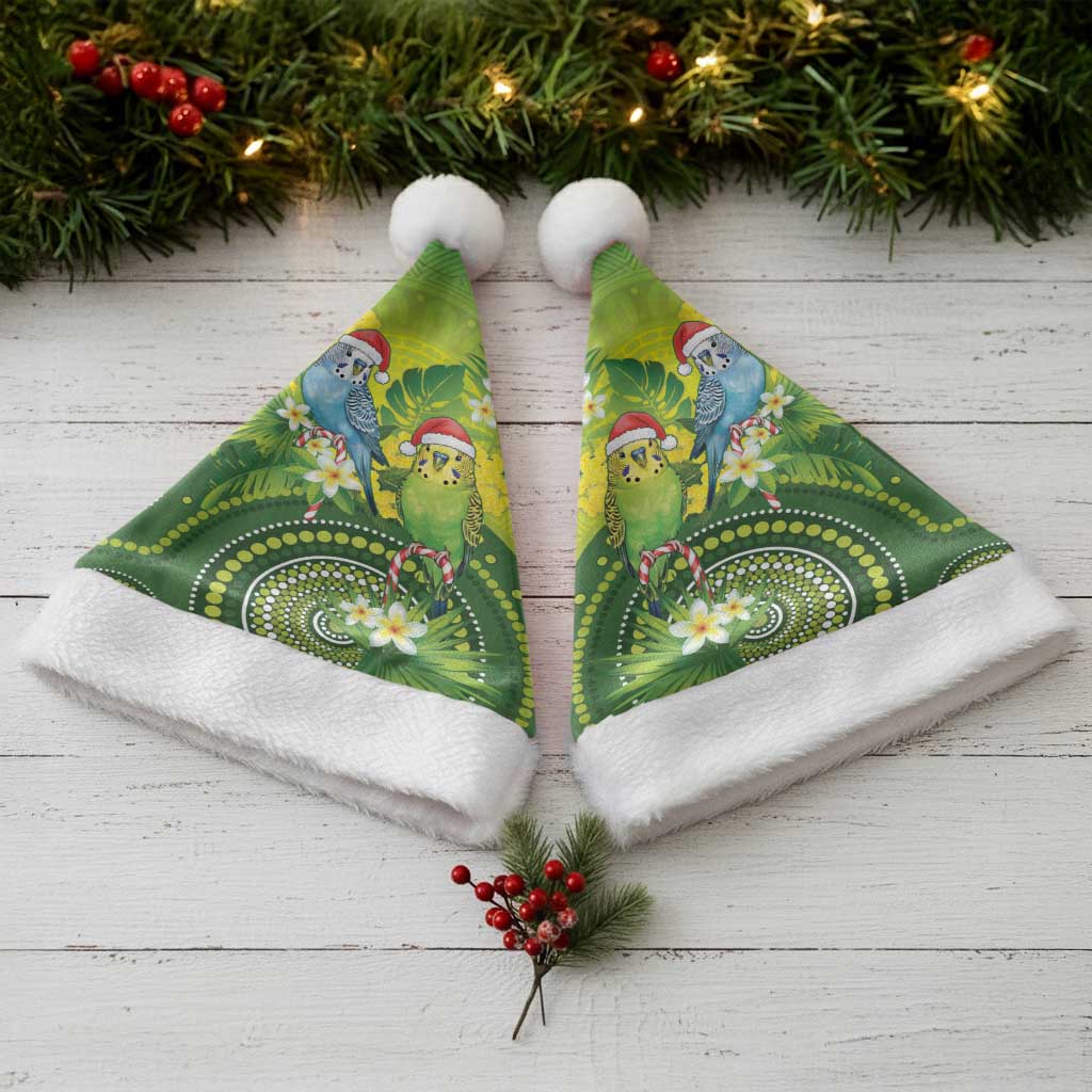 Budgerigar Australia Christmas Santa Hat Budgies Golden Wattle Aboriginal Green - Aussie Hoodie