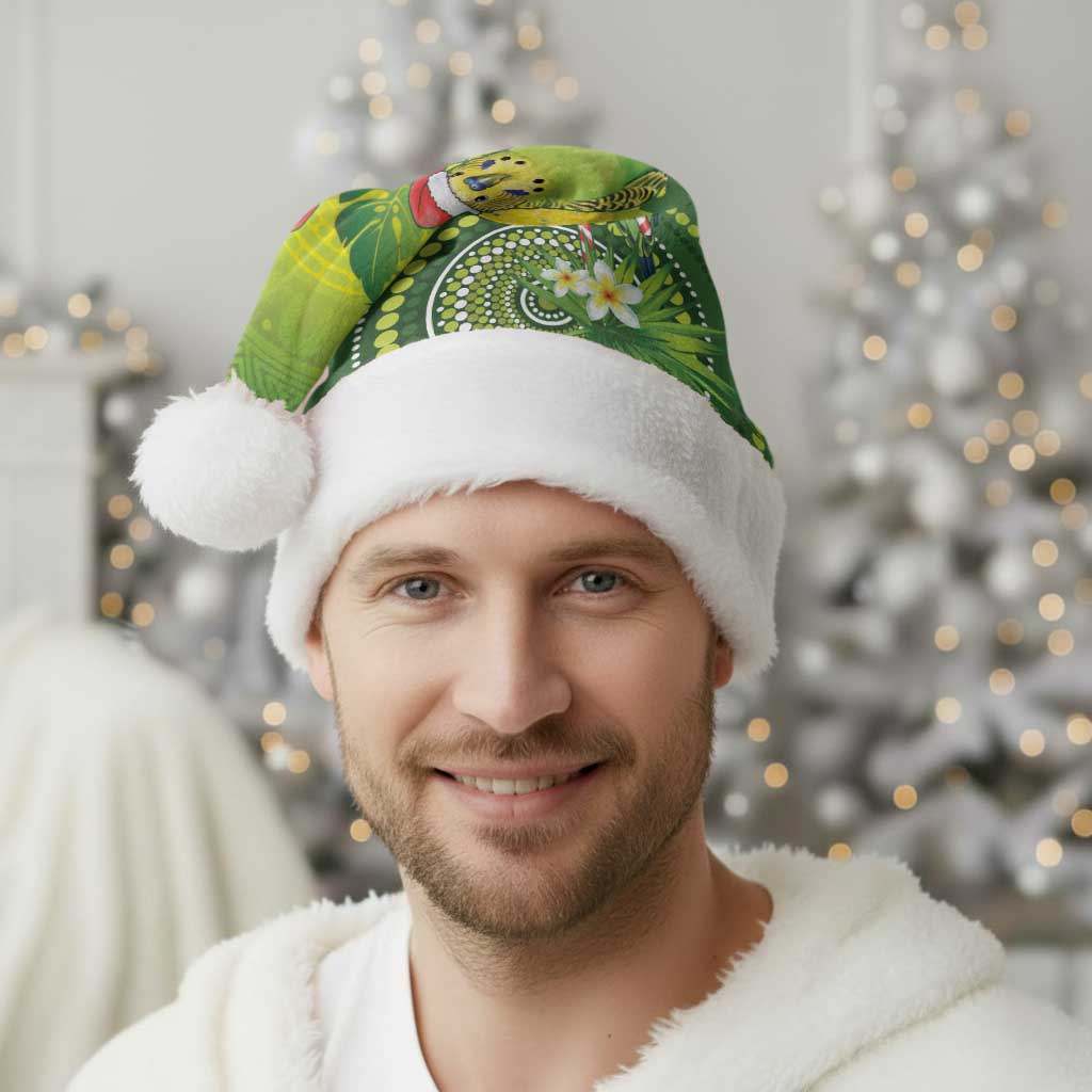 Budgerigar Australia Christmas Santa Hat Budgies Golden Wattle Aboriginal Green - Aussie Hoodie