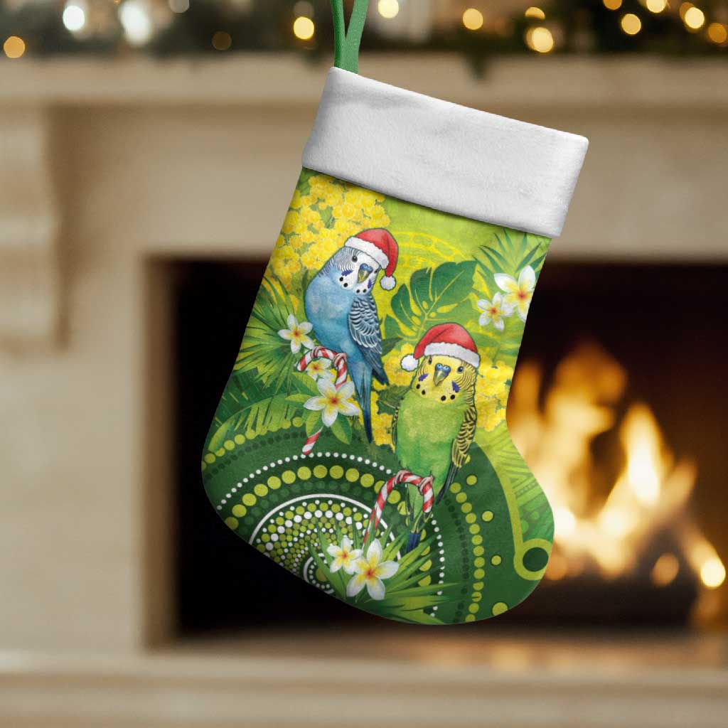 Budgerigar Australia Christmas Stocking Budgies Golden Wattle Aboriginal Green - Aussie Hoodie