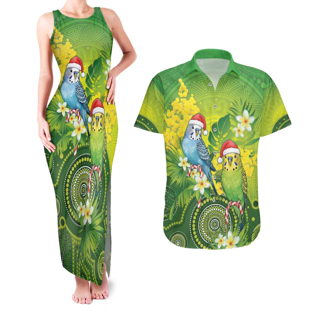 Budgerigar Australia Christmas Couples Matching Tank Maxi Dress and Hawaiian Shirt Budgies Golden Wattle Aboriginal Green - Aussie Hoodie