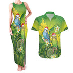 Budgerigar Australia Christmas Couples Matching Tank Maxi Dress and Hawaiian Shirt Budgies Golden Wattle Aboriginal Green - Aussie Hoodie