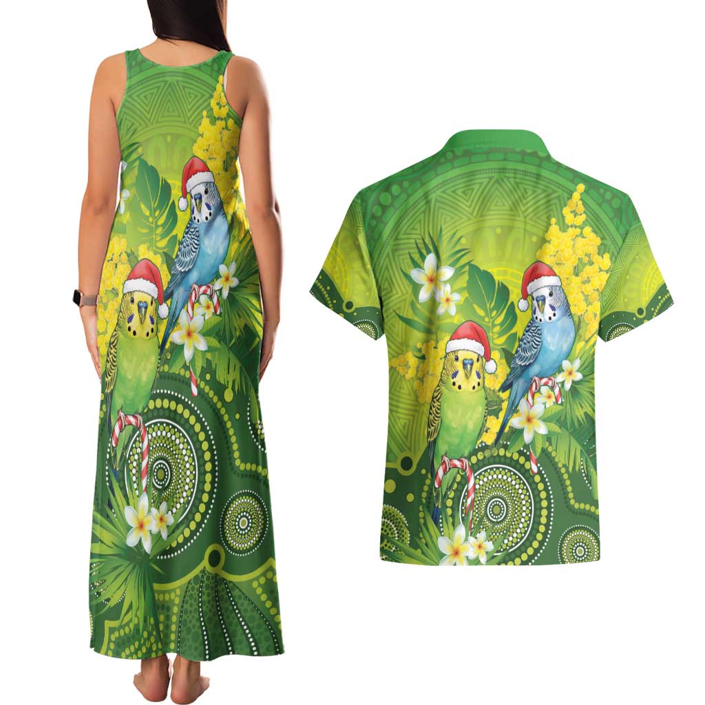Budgerigar Australia Christmas Couples Matching Tank Maxi Dress and Hawaiian Shirt Budgies Golden Wattle Aboriginal Green - Aussie Hoodie