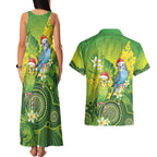 Budgerigar Australia Christmas Couples Matching Tank Maxi Dress and Hawaiian Shirt Budgies Golden Wattle Aboriginal Green - Aussie Hoodie