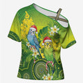 Budgerigar Australia Christmas Cross Shoulder Shirt Budgies Golden Wattle Aboriginal Green - Aussie Hoodie