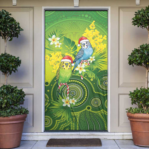 Budgerigar Australia Christmas Door Cover Budgies Golden Wattle Aboriginal Green - Aussie Hoodie