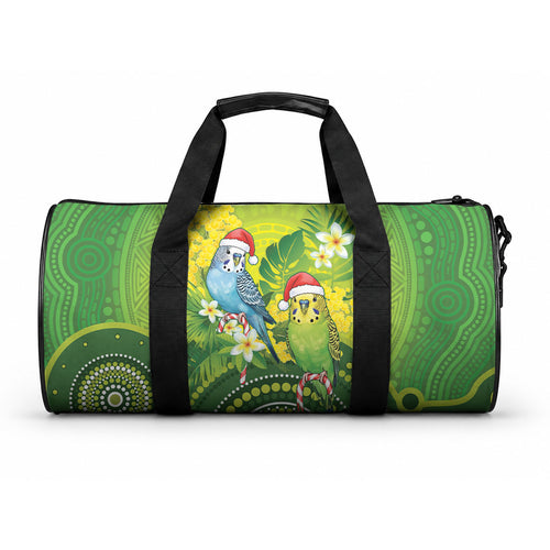 Budgerigar Australia Christmas Duffle Bag Budgies Golden Wattle Aboriginal Green