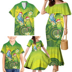 Budgerigar Australia Christmas Family Matching Mermaid Dress and Hawaiian Shirt Budgies Golden Wattle Aboriginal Green - Aussie Hoodie