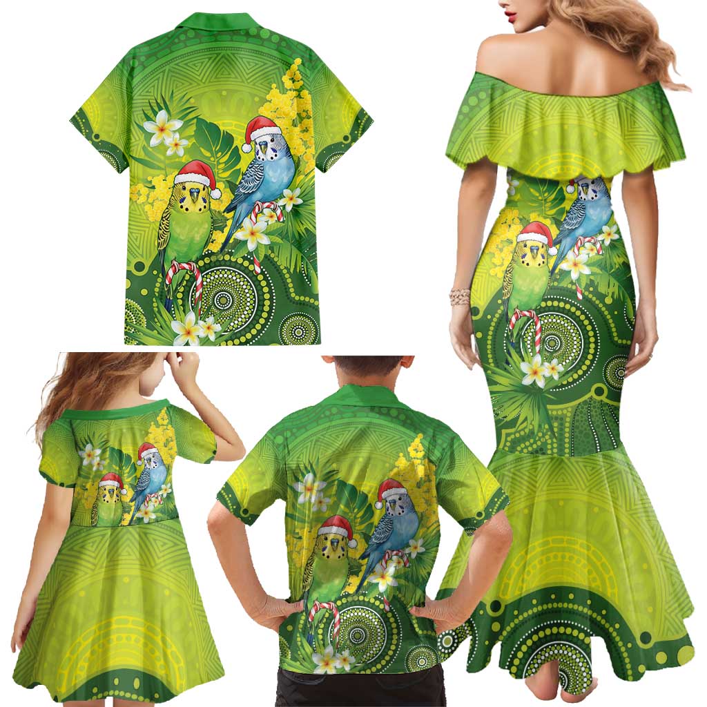 Budgerigar Australia Christmas Family Matching Mermaid Dress and Hawaiian Shirt Budgies Golden Wattle Aboriginal Green - Aussie Hoodie