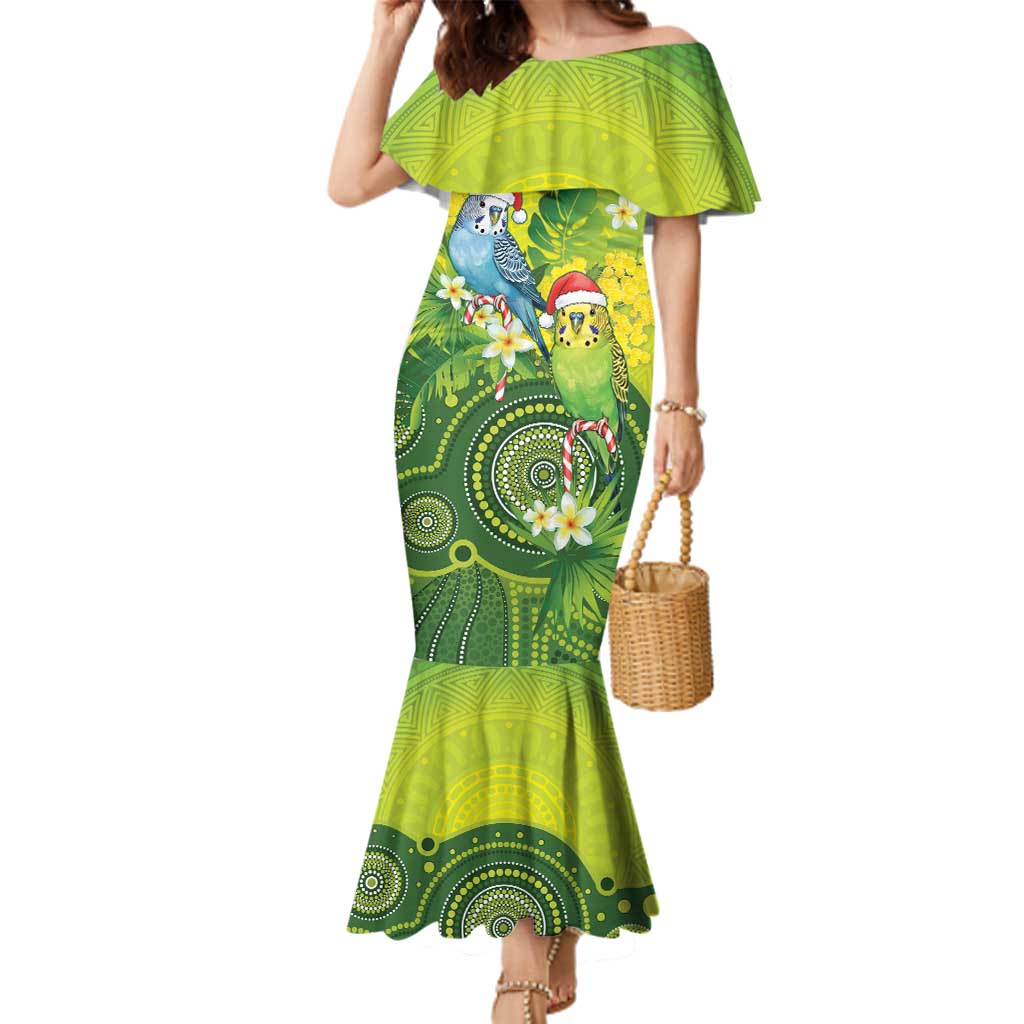 Budgerigar Australia Christmas Family Matching Mermaid Dress and Hawaiian Shirt Budgies Golden Wattle Aboriginal Green - Aussie Hoodie