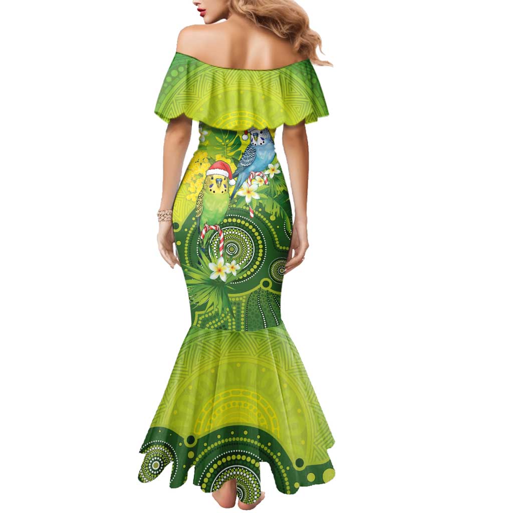 Budgerigar Australia Christmas Family Matching Mermaid Dress and Hawaiian Shirt Budgies Golden Wattle Aboriginal Green - Aussie Hoodie