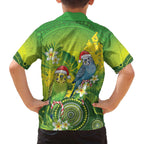 Budgerigar Australia Christmas Family Matching Off The Shoulder Long Sleeve Dress and Hawaiian Shirt Budgies Golden Wattle Aboriginal Green - Aussie Hoodie