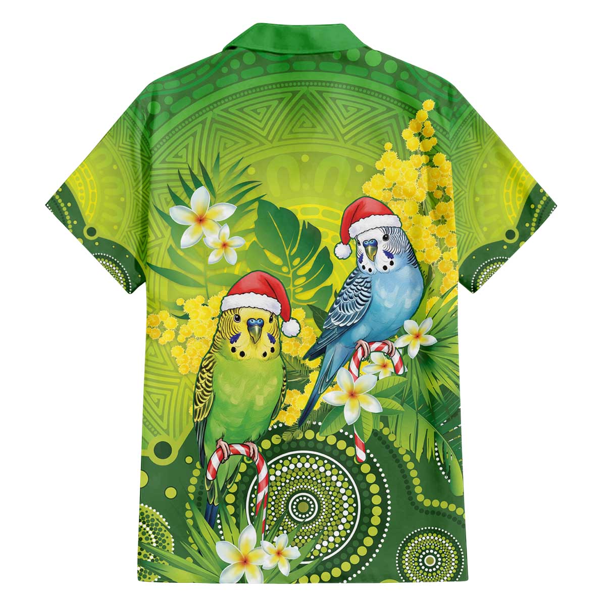 Budgerigar Australia Christmas Family Matching Off The Shoulder Long Sleeve Dress and Hawaiian Shirt Budgies Golden Wattle Aboriginal Green - Aussie Hoodie