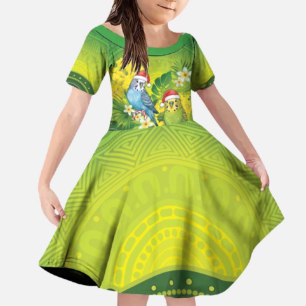 Budgerigar Australia Christmas Family Matching Off Shoulder Maxi Dress and Hawaiian Shirt Budgies Golden Wattle Aboriginal Green - Aussie Hoodie