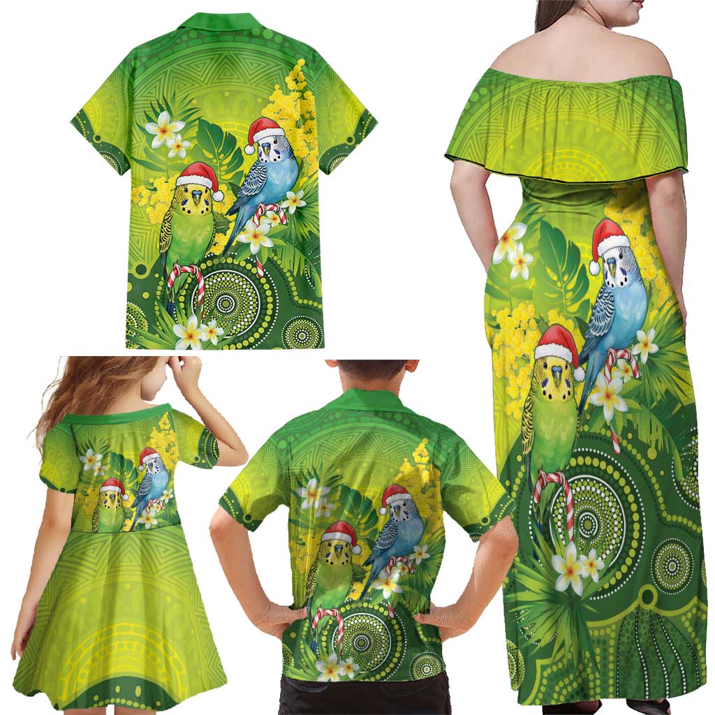 Budgerigar Australia Christmas Family Matching Off Shoulder Maxi Dress and Hawaiian Shirt Budgies Golden Wattle Aboriginal Green - Aussie Hoodie