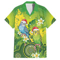 Budgerigar Australia Christmas Family Matching Off Shoulder Maxi Dress and Hawaiian Shirt Budgies Golden Wattle Aboriginal Green - Aussie Hoodie