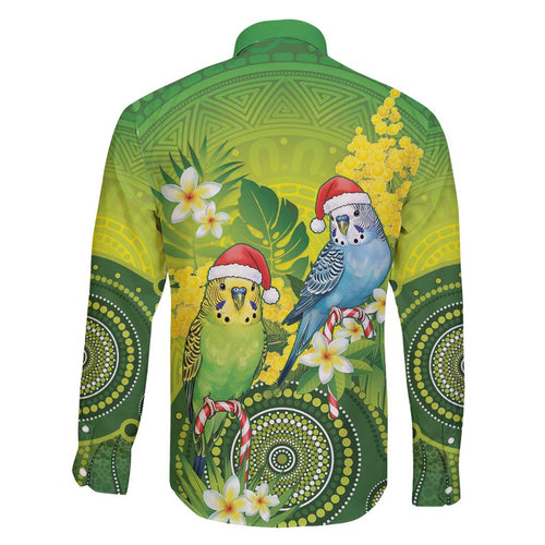 Budgerigar Australia Christmas Family Matching Off Shoulder Maxi Dress and Hawaiian Shirt Budgies Golden Wattle Aboriginal Green - Aussie Hoodie