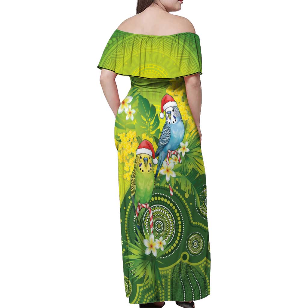 Budgerigar Australia Christmas Family Matching Off Shoulder Maxi Dress and Hawaiian Shirt Budgies Golden Wattle Aboriginal Green - Aussie Hoodie