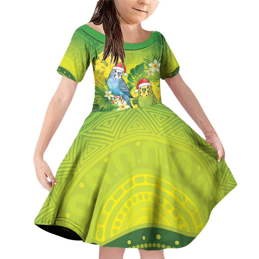 Budgerigar Australia Christmas Family Matching Off Shoulder Short Dress and Hawaiian Shirt Budgies Golden Wattle Aboriginal Green - Aussie Hoodie