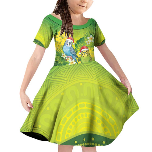 Budgerigar Australia Christmas Family Matching Off Shoulder Short Dress and Hawaiian Shirt Budgies Golden Wattle Aboriginal Green - Aussie Hoodie