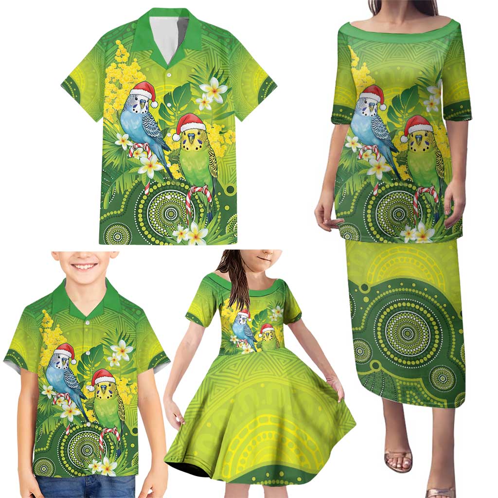 Budgerigar Australia Christmas Family Matching Puletasi and Hawaiian Shirt Budgies Golden Wattle Aboriginal Green - Aussie Hoodie