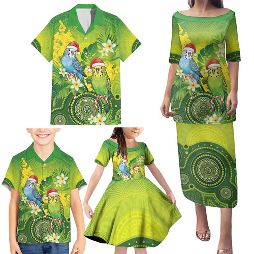 Budgerigar Australia Christmas Family Matching Puletasi and Hawaiian Shirt Budgies Golden Wattle Aboriginal Green - Aussie Hoodie