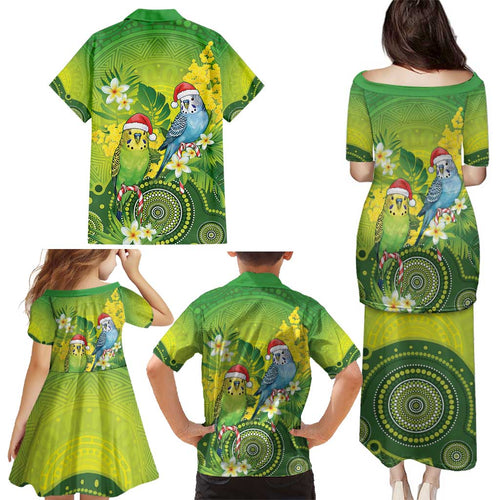 Budgerigar Australia Christmas Family Matching Puletasi and Hawaiian Shirt Budgies Golden Wattle Aboriginal Green - Aussie Hoodie