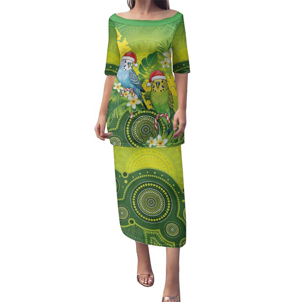 Budgerigar Australia Christmas Family Matching Puletasi and Hawaiian Shirt Budgies Golden Wattle Aboriginal Green - Aussie Hoodie