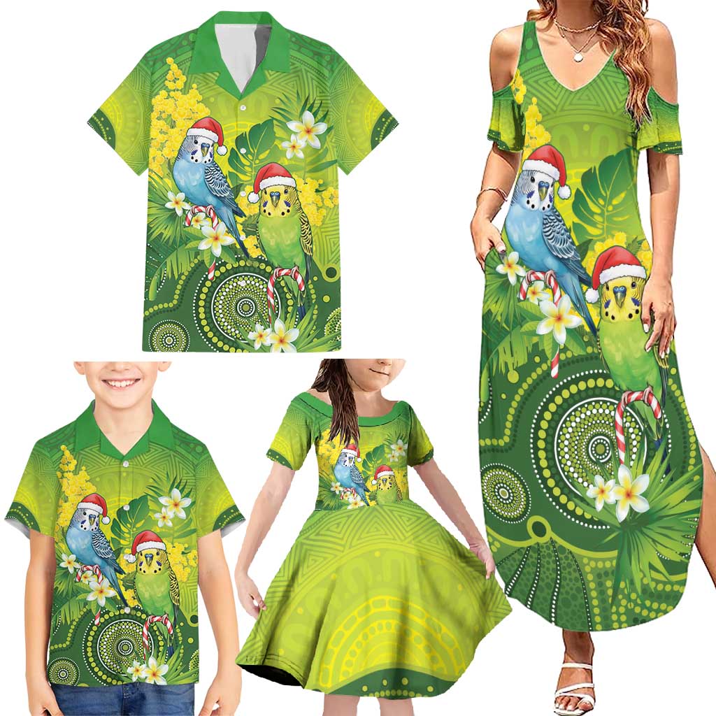 Budgerigar Australia Christmas Family Matching Summer Maxi Dress and Hawaiian Shirt Budgies Golden Wattle Aboriginal Green - Aussie Hoodie