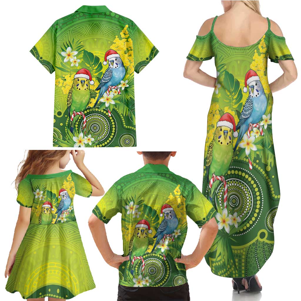 Budgerigar Australia Christmas Family Matching Summer Maxi Dress and Hawaiian Shirt Budgies Golden Wattle Aboriginal Green - Aussie Hoodie