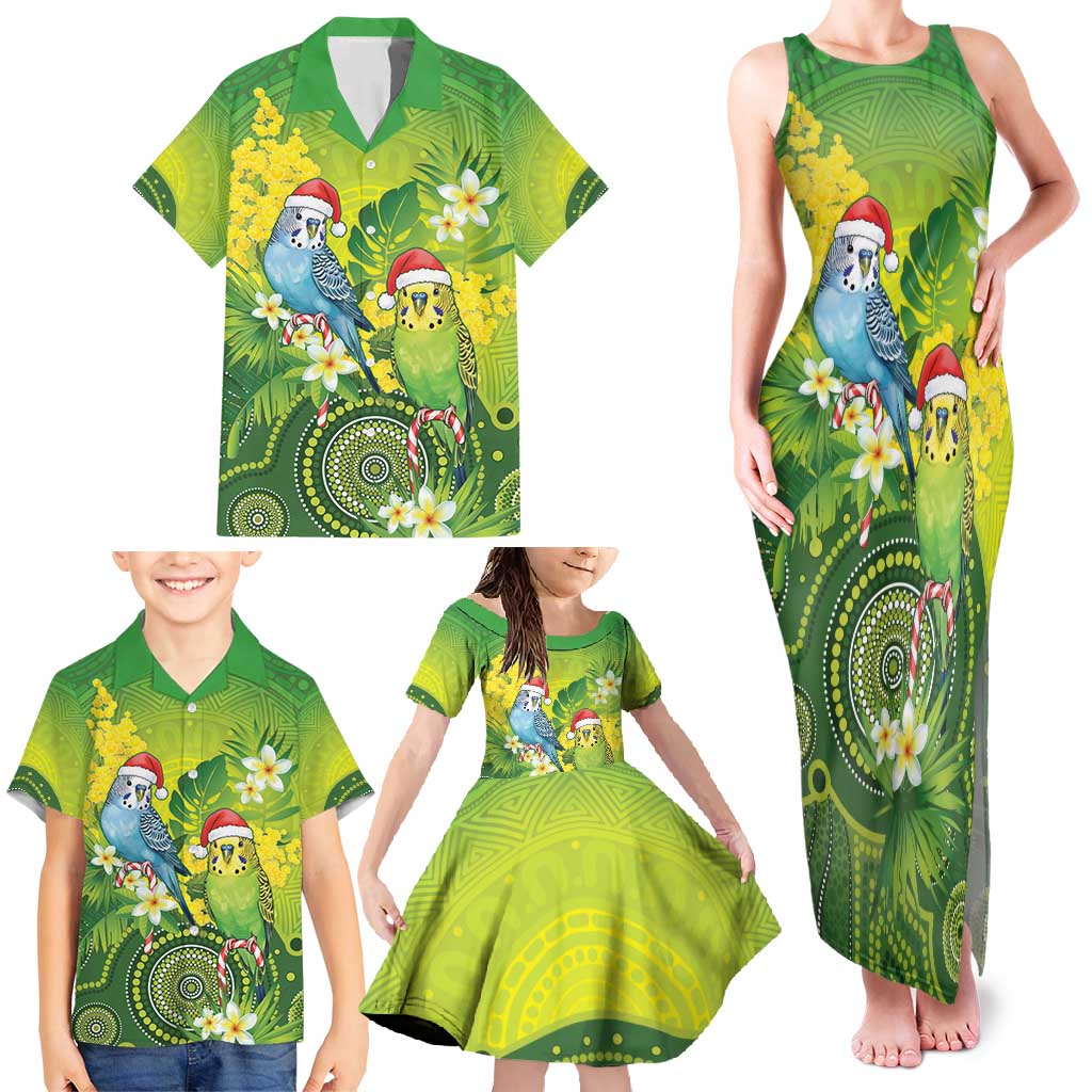 Budgerigar Australia Christmas Family Matching Tank Maxi Dress and Hawaiian Shirt Budgies Golden Wattle Aboriginal Green - Aussie Hoodie