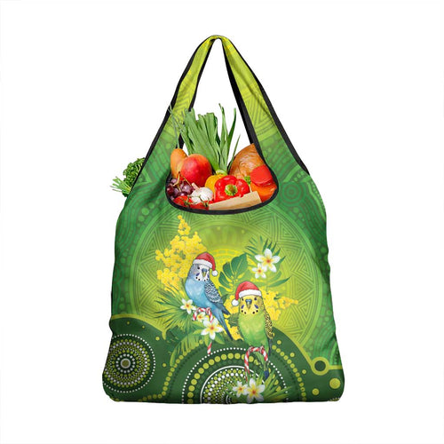 Budgerigar Australia Christmas Grocery Bag Budgies Golden Wattle Aboriginal Green - Aussie Hoodie