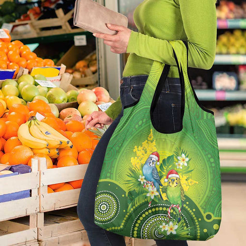 Budgerigar Australia Christmas Grocery Bag Budgies Golden Wattle Aboriginal Green - Aussie Hoodie