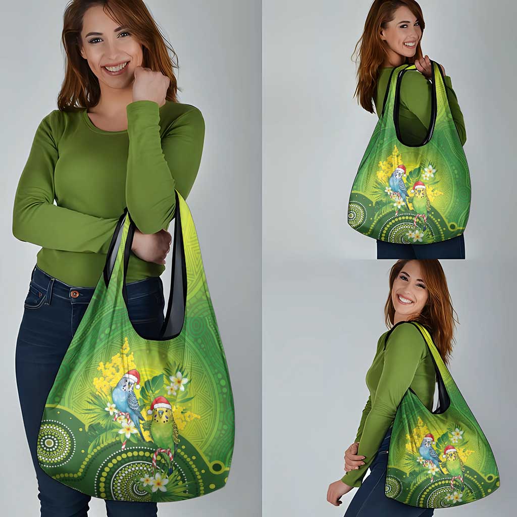 Budgerigar Australia Christmas Grocery Bag Budgies Golden Wattle Aboriginal Green - Aussie Hoodie