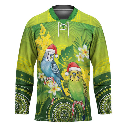 Budgerigar Australia Christmas Hockey Jersey Budgies Golden Wattle Aboriginal Green - Aussie Hoodie