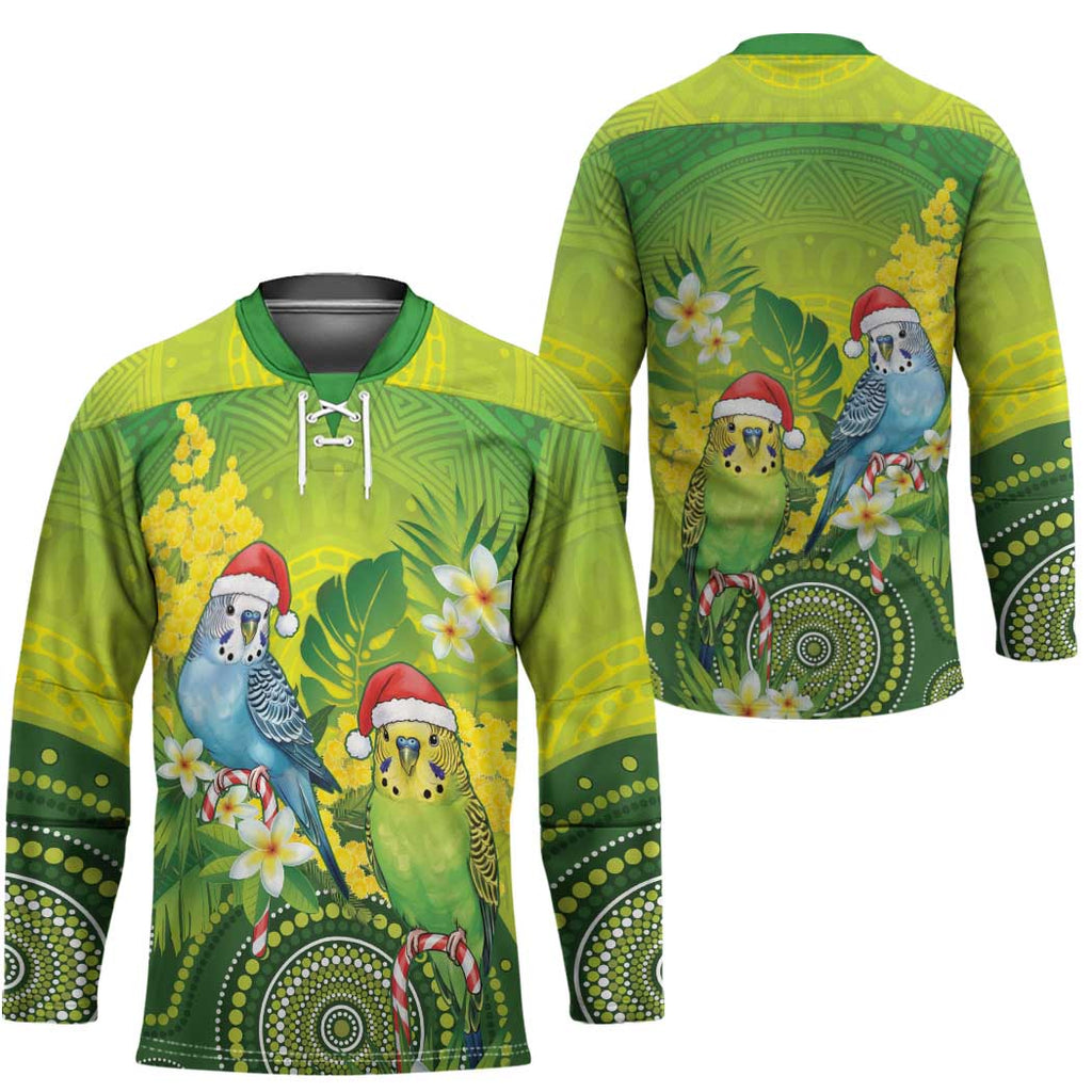 Budgerigar Australia Christmas Hockey Jersey Budgies Golden Wattle Aboriginal Green - Aussie Hoodie