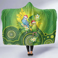 Budgerigar Australia Christmas Hooded Blanket Budgies Golden Wattle Aboriginal Green - Aussie Hoodie
