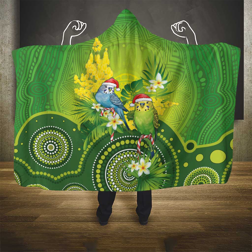 Budgerigar Australia Christmas Hooded Blanket Budgies Golden Wattle Aboriginal Green - Aussie Hoodie