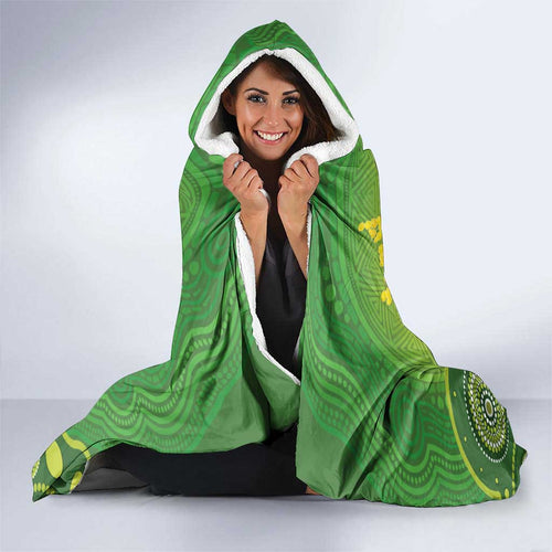 Budgerigar Australia Christmas Hooded Blanket Budgies Golden Wattle Aboriginal Green - Aussie Hoodie