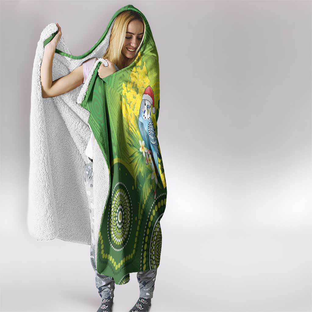 Budgerigar Australia Christmas Hooded Blanket Budgies Golden Wattle Aboriginal Green - Aussie Hoodie