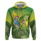 Budgerigar Australia Christmas Hoodie Budgies Golden Wattle Aboriginal Green - Aussie Hoodie