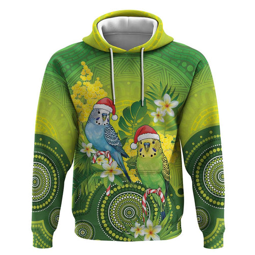 Budgerigar Australia Christmas Hoodie Budgies Golden Wattle Aboriginal Green - Aussie Hoodie