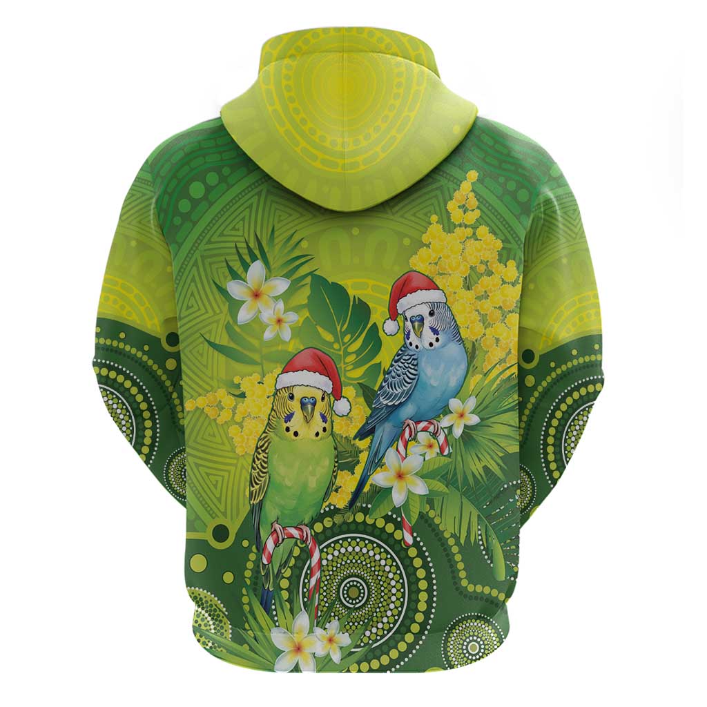 Budgerigar Australia Christmas Hoodie Budgies Golden Wattle Aboriginal Green - Aussie Hoodie