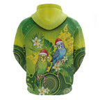 Budgerigar Australia Christmas Hoodie Budgies Golden Wattle Aboriginal Green - Aussie Hoodie