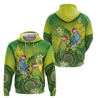 Budgerigar Australia Christmas Hoodie Budgies Golden Wattle Aboriginal Green - Aussie Hoodie