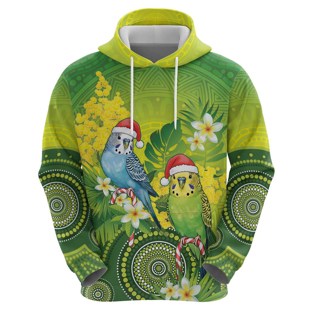 Budgerigar Australia Christmas Hoodie Budgies Golden Wattle Aboriginal Green - Aussie Hoodie