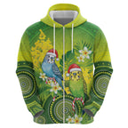 Budgerigar Australia Christmas Hoodie Budgies Golden Wattle Aboriginal Green - Aussie Hoodie