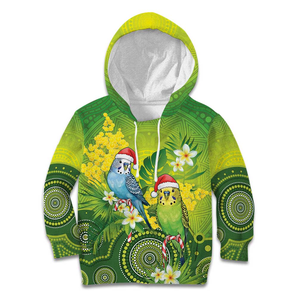 Budgerigar Australia Christmas Kid Hoodie Budgies Golden Wattle Aboriginal Green - Aussie Hoodie