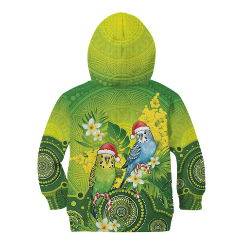 Budgerigar Australia Christmas Kid Hoodie Budgies Golden Wattle Aboriginal Green - Aussie Hoodie
