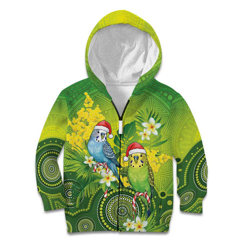 Budgerigar Australia Christmas Kid Hoodie Budgies Golden Wattle Aboriginal Green - Aussie Hoodie